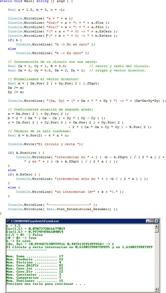 Prueba de la clase con sobrecarga de operadores.